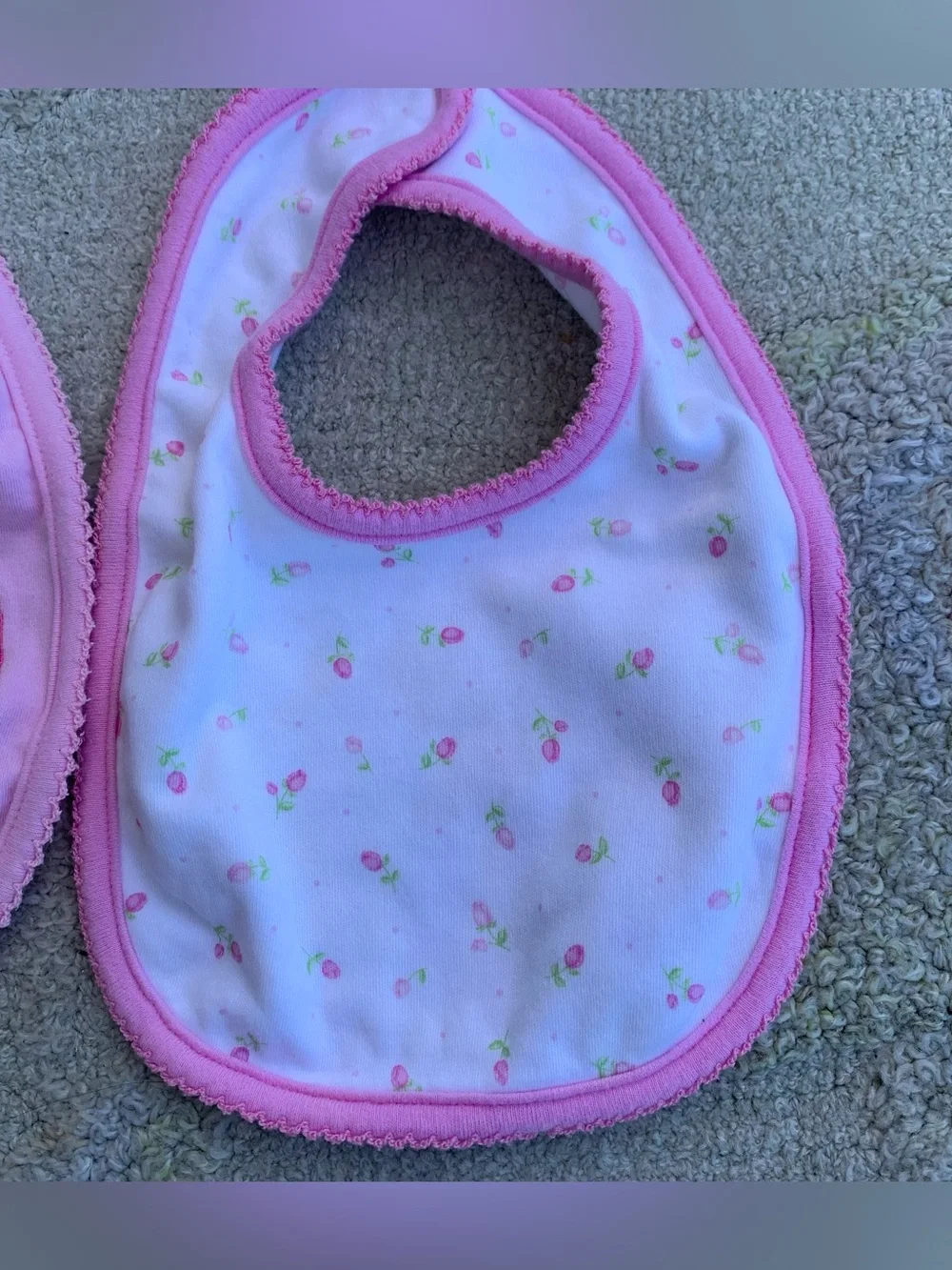 Adorable pink and white coquette girl bibs duo